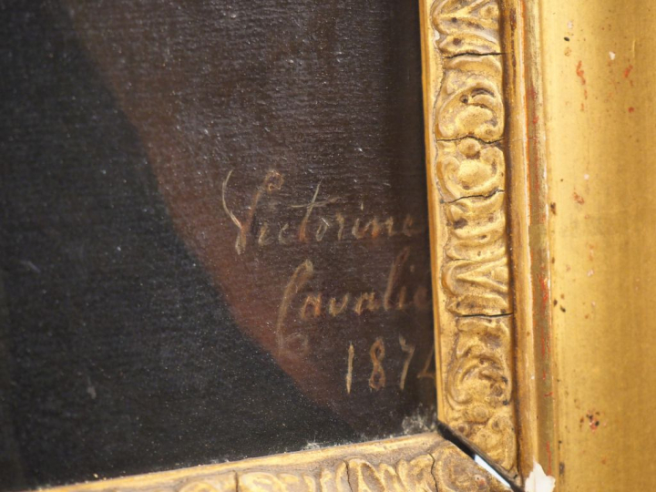 Victorine CAVALIE. "Portrait d'homme au jabot". Huile sur toile, signé