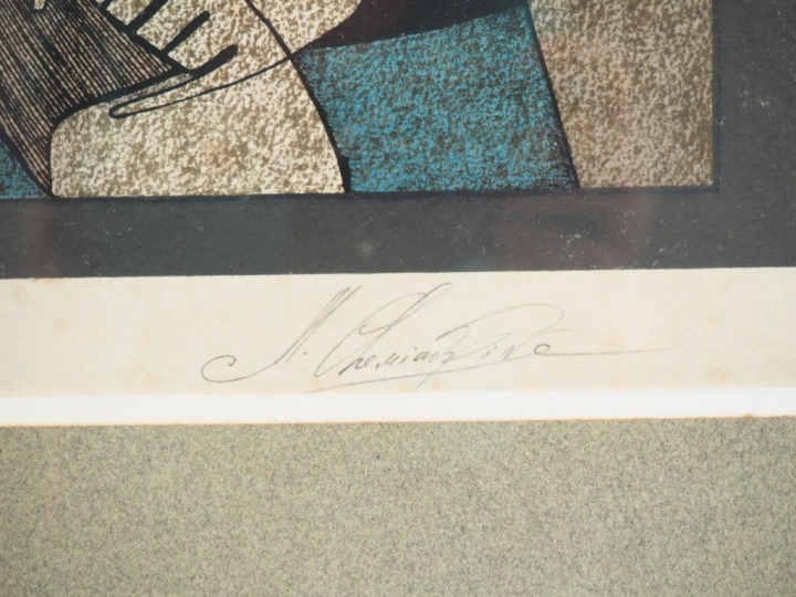 Mikhail CHEMIAKIN. "Personnages". Lithographie en couleur signée en ba