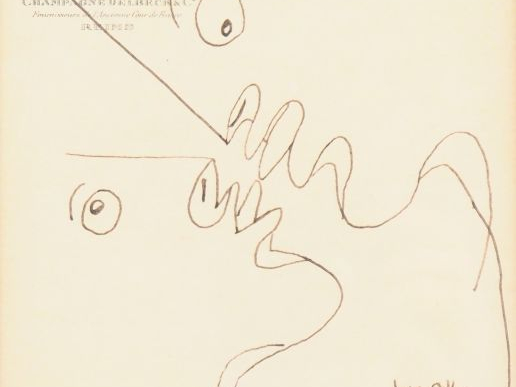 Jean COCTEAU. Dessin au feutre sur un menu. Signé en bas à droite. Dim