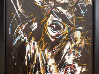 Vente aux enchères CYRO. "Taureau". Huile sur carton, signée en bas à gauche. Dim. 120 x 