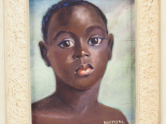 Vente aux enchères S. DESPEYRE.   "Portrait de jeune africaine". Huile sur panneau, signé