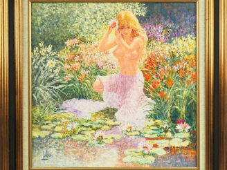 Vente aux enchères Louis FABIEN. "Belle aux nénuphars". Huile sur toile, signée en bas à 