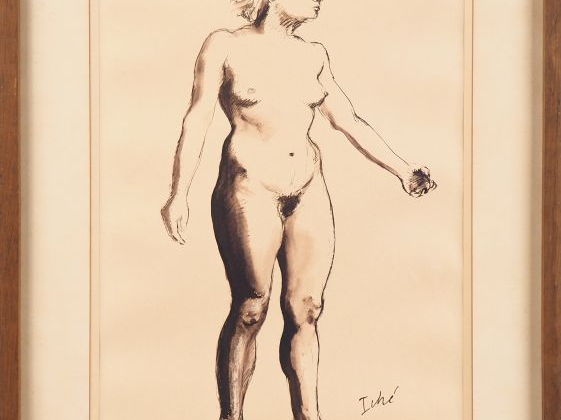 René ICHE. "Etude de nue". Dessin à l'encre, signé en bas à droite. Di