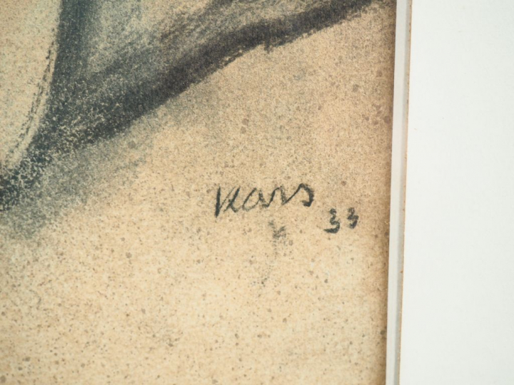 Georges KARS. "Nu allongé". Dessin au fusain, signé en bas à droite et