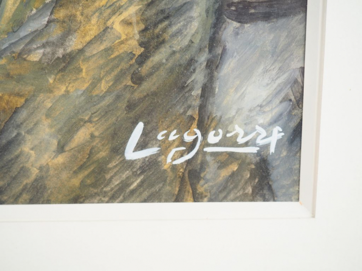 René Gaston LAGORRE. "Berger et son chien". Aquarelle, signée en bas à