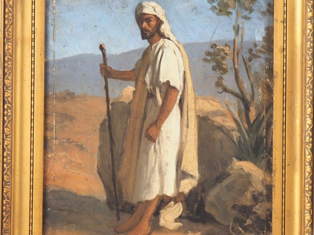 Paul LAZERGES. "Berger berbère". Huile sur panneau, signée en bas à ga