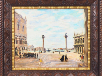 Vente aux enchères Eddy LEGRAND. "Vue de Venise". Huile sur toile, signée en bas à gauche