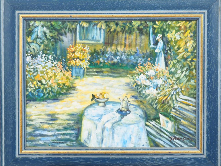 MARCONI. "Le parc fleuri". Huile sur toile, signée en bas à droite. Di