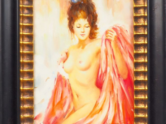 Vente aux enchères Vladimir PETROV. "Jeune fille dénudée". Huile sur toile, signée en bas