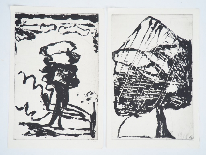 Jean-pierre PINCEMIN.  "Arbres" 2 eaux-fortes, signées en bas à droite