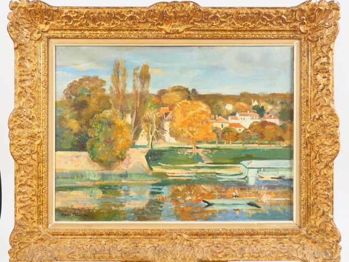 André PLANSON. "Les bords de Seine". Huile sur toile, signée en bas à 