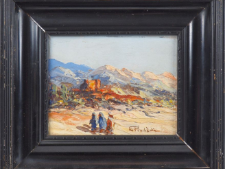 Vente aux enchères PROCHESKA. "Paysage orientaliste". Huile sur carton, signée en bas à d