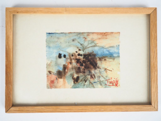 Vente aux enchères T'ANG HAYWEN. "Composition polychrome". Aquarelle, signée en bas à dro