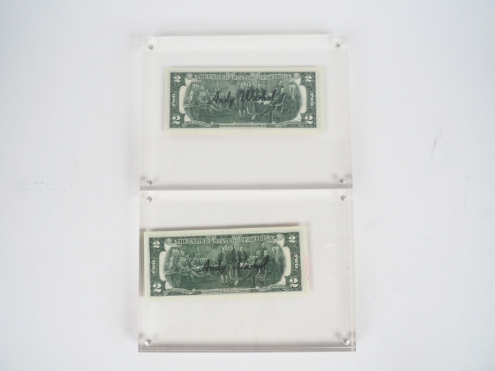 Andy WARHOL (d'après). "2 dollars (Thomas Jefferson)". 2 Estampes sign