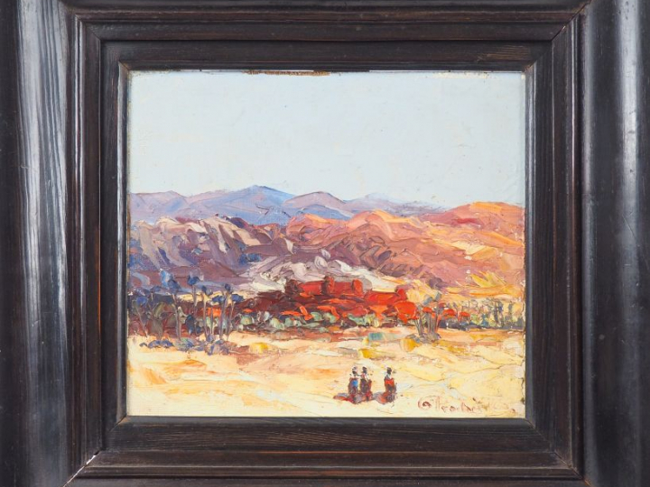 PROCHESKA. "Paysage d'Afrique du nord". Huile sur carton, signée en ba