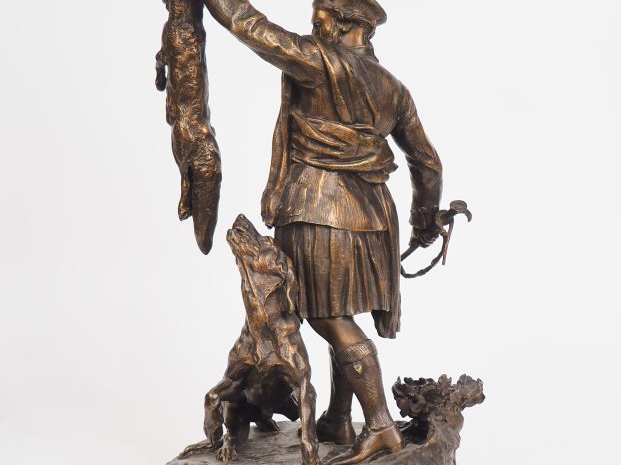 Pierre Jules MENE. "Le chasseur écossais". Groupe en bronze à patine m