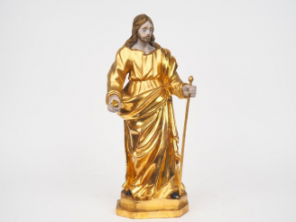 Vente aux enchères Ecole française XIXème. "Saint-Christophe". Sculpture en bois doré. H.