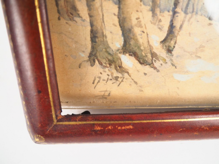 Petite aquarelle XXème.  "Sous-bois". Dim. 10 x 15 cm.