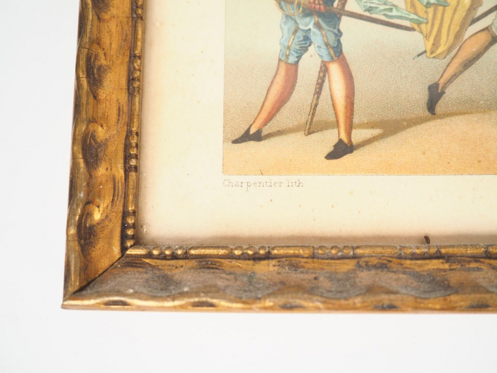 7 lithographies encadrées, "personnages du monde en tenues traditionne