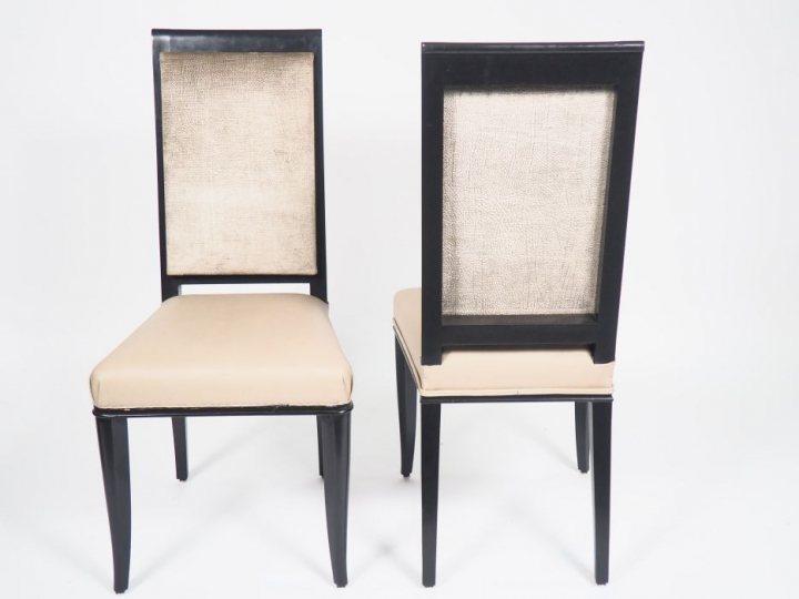 ARBUS. (dans le goût de). 6 chaises de salle à manger en bois laqué, g