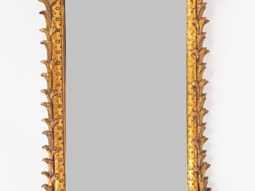 Miroir Napoléon III de style Louis XV en bois sculpté polychrome à déc
