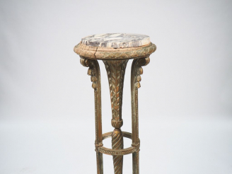 Vente aux enchères Sellette XIXème de style Louis XVI en bois laqué vert à décor de pomme