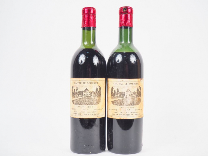 2 BOUTEILLES CHÂTEAU LE BOURDIEU HAUT MÉDOC - 1953 - 1 LB-HEP/1 MEP-BE