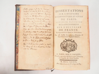 Vente aux enchères LEBEUF (Abbé Jean). DISSERTATIONS SUR L’HISTOIRE ECCLÉSIASTIQUE ET CIV