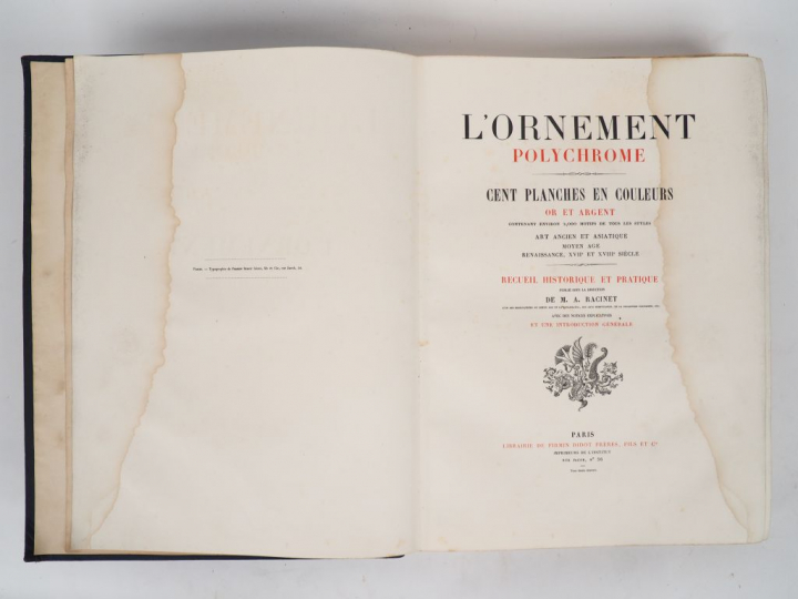 RACINET (A.). L’ORNEMENT POLYCHROME. P., Firmin-Didot, [c. 1869-1873].