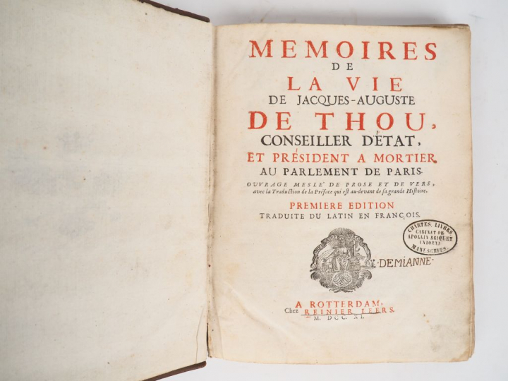 THOU (J.-Aug. de). HISTOIRE UNIVERSELLE, depuis 1543 jusqu’en 1607. Lo