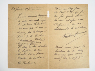 Vente aux enchères BRUANT (Aristide) (1851-1925). LETTRE AUTOGRAPHE signée et datée 30 ja