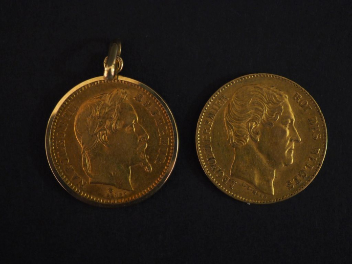 Pièce de 20 Francs or Léopold Premier 1865  Poids : 6,44 g Pendentif a