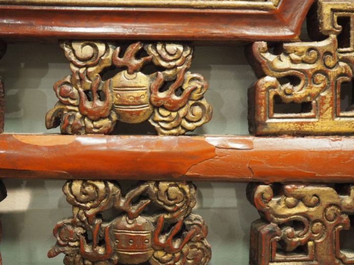 Ningbo, fin du XIXe siècle  Paravent à quatre feuilles en bois laqué r