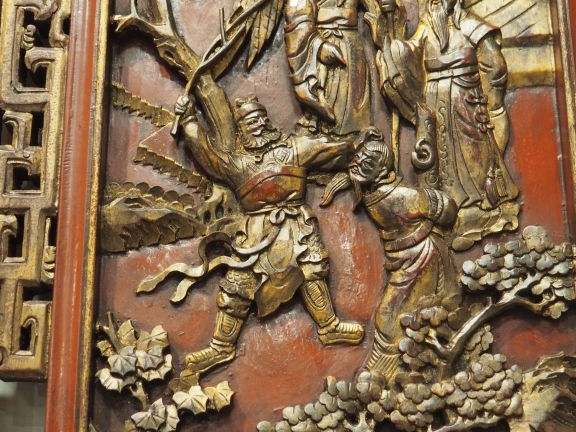 Ningbo, fin du XIXe siècle  Paravent à quatre feuilles en bois laqué r