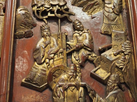 Ningbo, fin du XIXe siècle  Paravent à quatre feuilles en bois laqué r