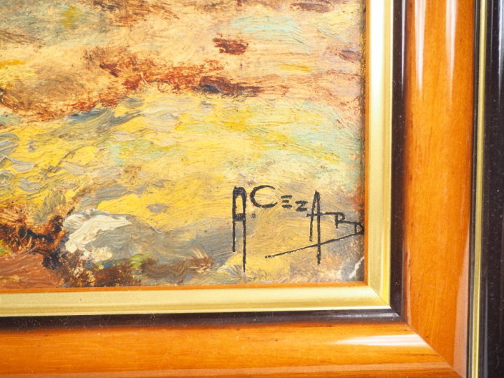 Albert CEZARD. "Pêcheurs sur les bords de la baie d'Halong". Huile sur