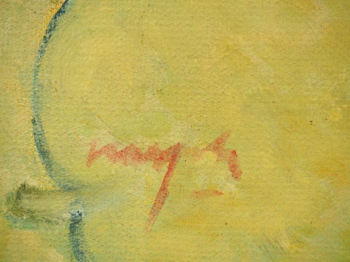 Nasjah DJAMIN. "Jeunes femmes au marché" Huile sur toile, signée en ba