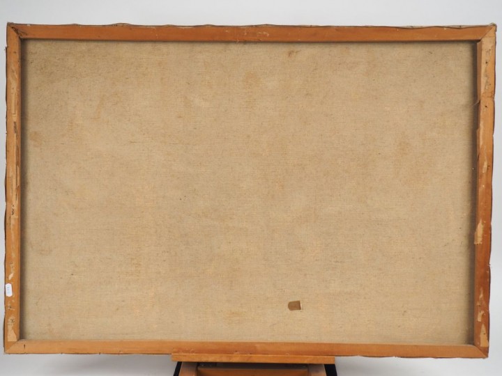 Nasjah DJAMIN. "Jeunes femmes au marché" Huile sur toile, signée en ba