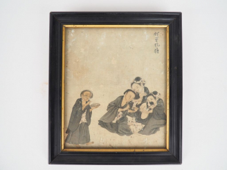 Vente aux enchères Ecole japonaise XIXème. "chez le dentiste". Aquarelle sur papier, sign