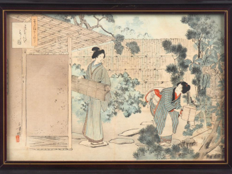 Vente aux enchères Japon XIXe-XXe siècle, Mizuno Toshikata (1866-1908) Estampe yoko-e tit