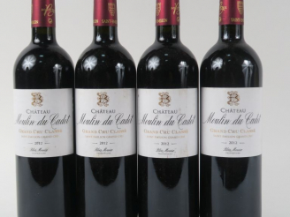 Vente aux enchères 4 BOUTEILLES CHÂTEAU MOULIN DU CADET GCC ST EMILION - 2012