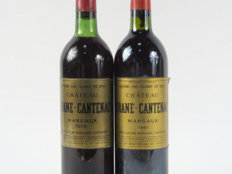 Vente aux enchères 2 BOUTEILLES CHÂTEAU BRANE CANTENAC GCC MARGAUX : 1 de 1976 LB - 1 de 