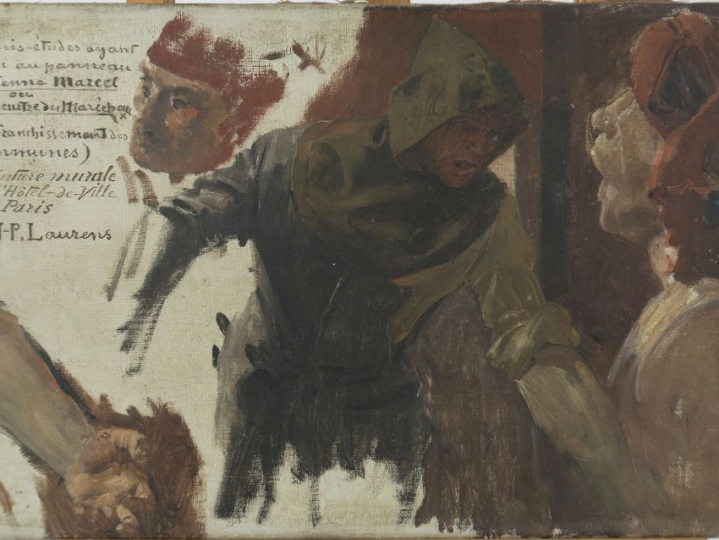 Jean-Paul LAURENS. Etude pour "le meurtre des Maréchaux". Huile sur to
