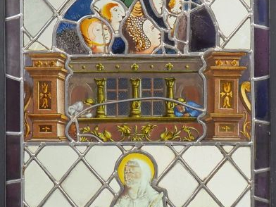 Vitrail XIXème à décor religieux. Dim.134 x 66,5 cm