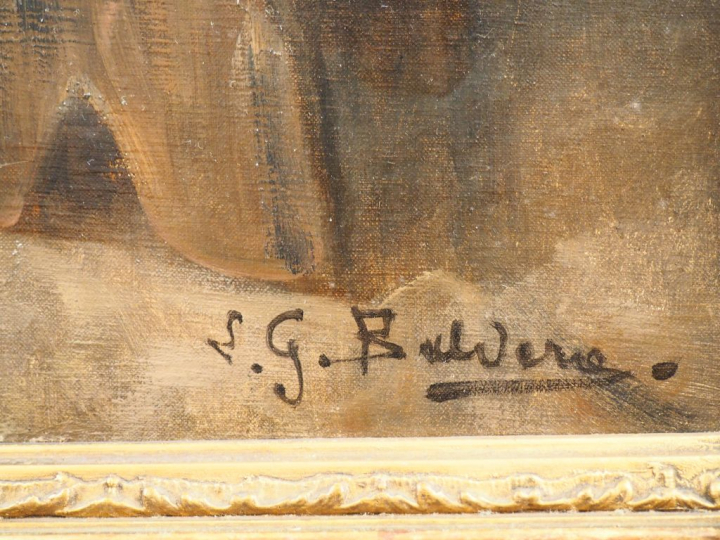 Luigi BALDERO. "La partie de cartes". Huile sur toile, signée en bas à