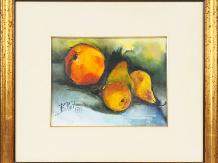 BOSCH. "Nature morte aux oranges et aux poires". Huile sur papier, sig