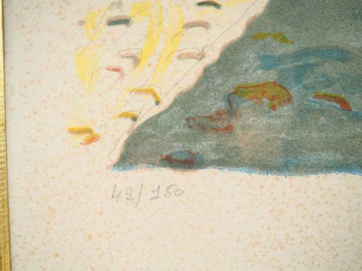 Yves BRAYER. "Village animé au Mexique" Lithographie signée en bas à d