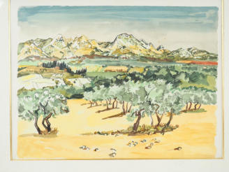 Vente aux enchères Yves BRAYER. "Paysage des alpilles". Lithographie signée. Dim. (à vue)