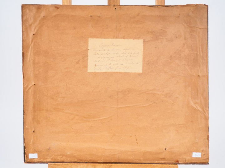 BRUNE. "Paysage lorrain animé". Aquarelle, signée et datée 1829 en bas