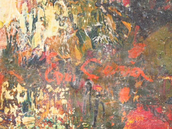 CORIA. "Enfant à la grappe de raisin". Huile sur toile, signée en bas 